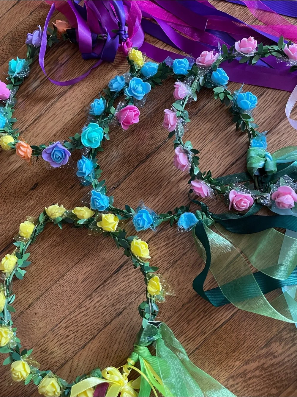 4 ETSY Handmade Floral Ribbon Halo Crowns - Assorted Colors girls bundle of 4